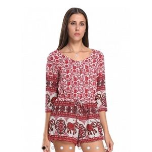 Red Floral Leaves& Elephant Romper ❤️🐘 NEW W TAGS